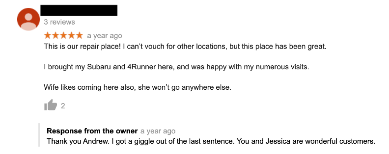 Positive Google Review
