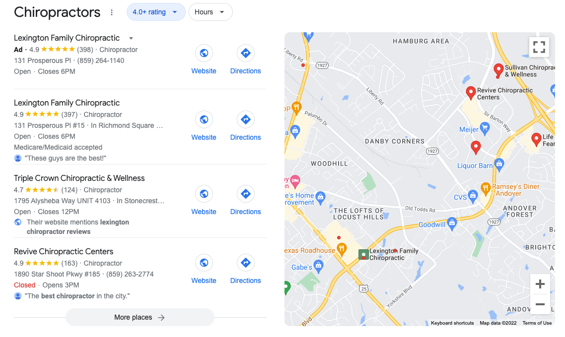 Local Google search results