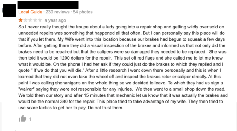 Negative Google Review