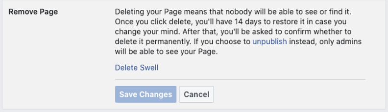 remove facebook page