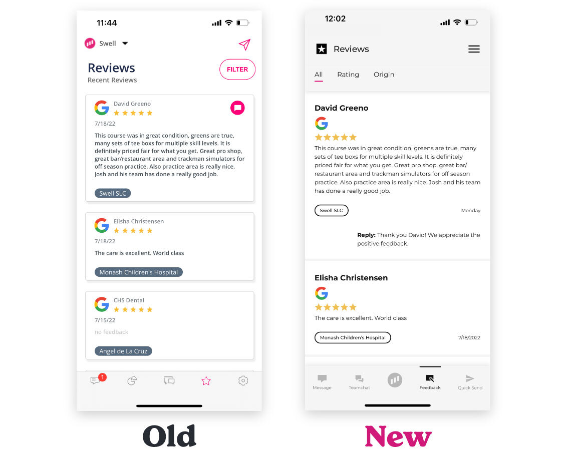 Swell mobile app — viewing reviews