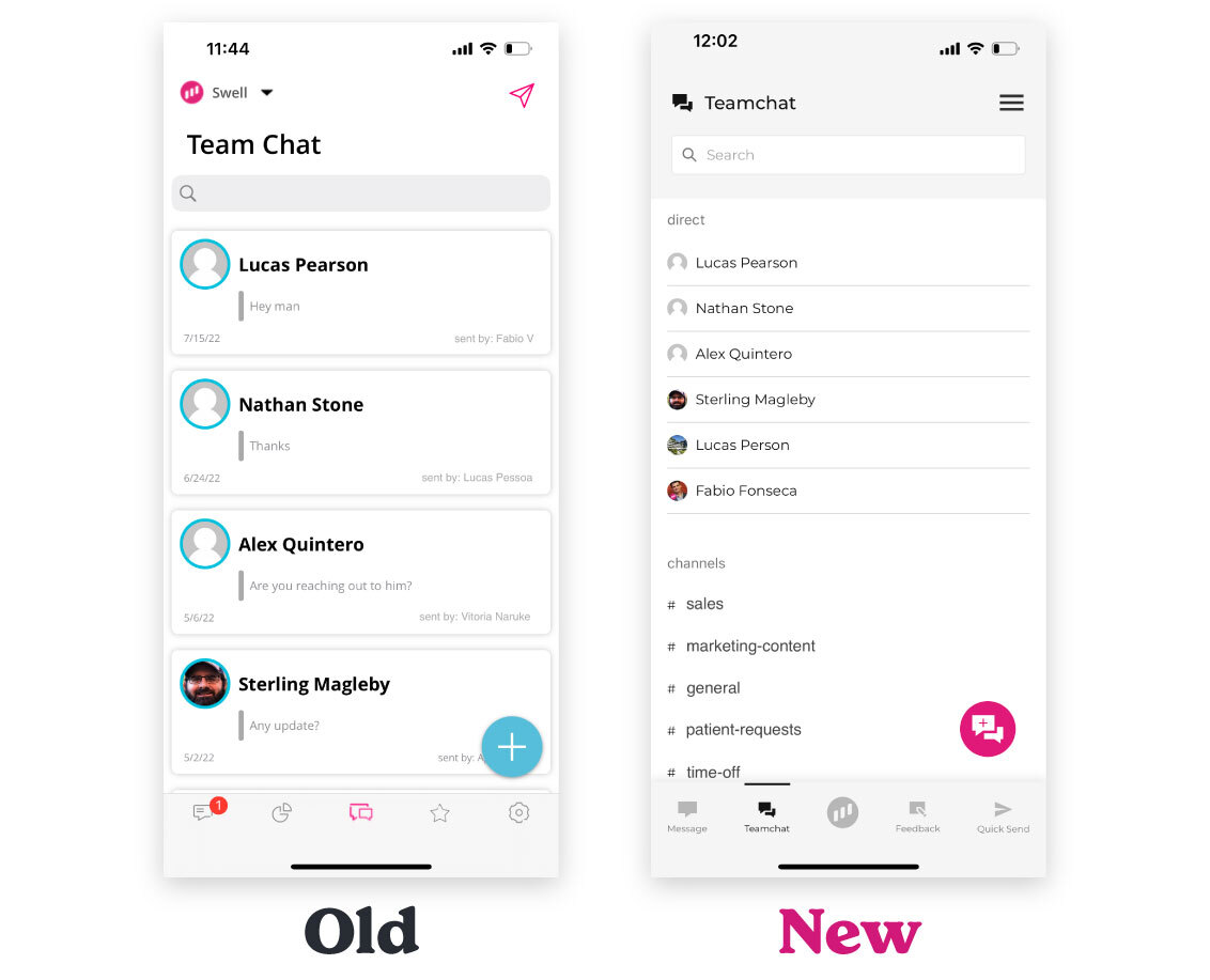 Swell mobile app — team chat