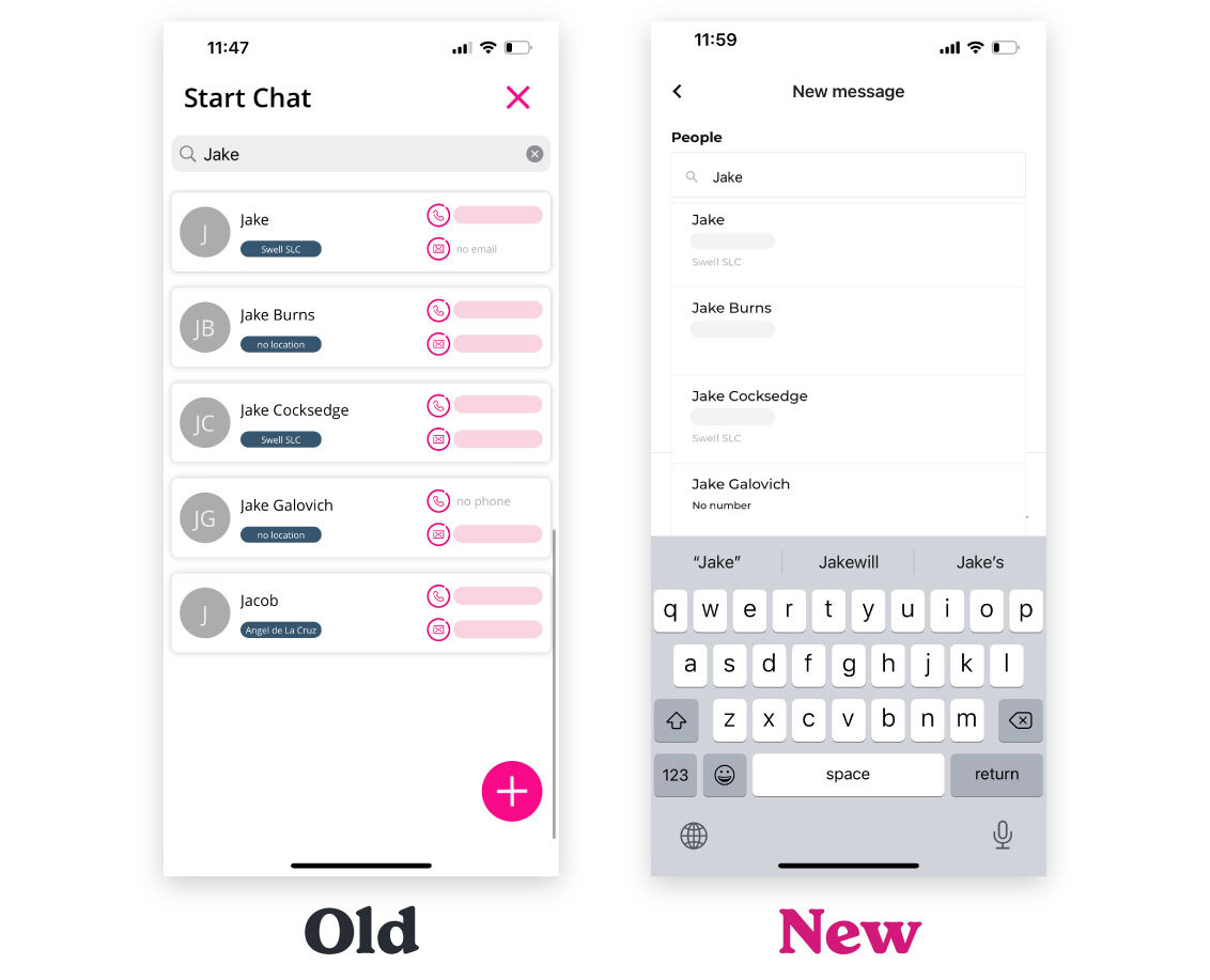 Swell mobile app — starting a new chat