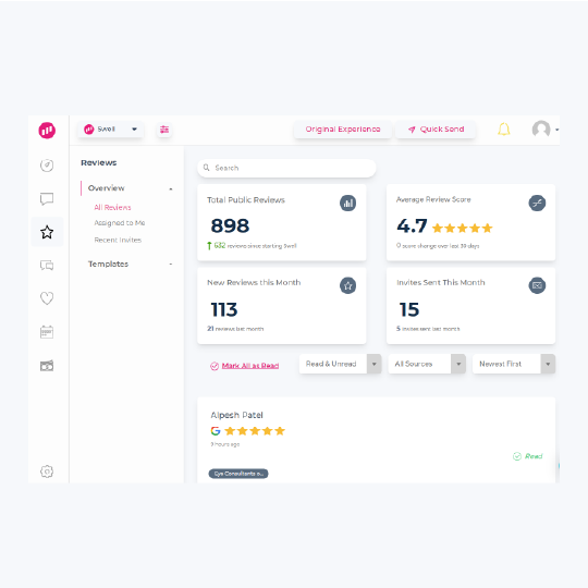 Swell Review dashboard