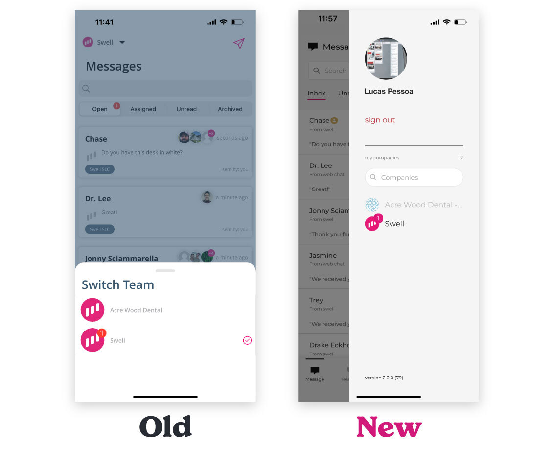 Swell mobile app — switching companies