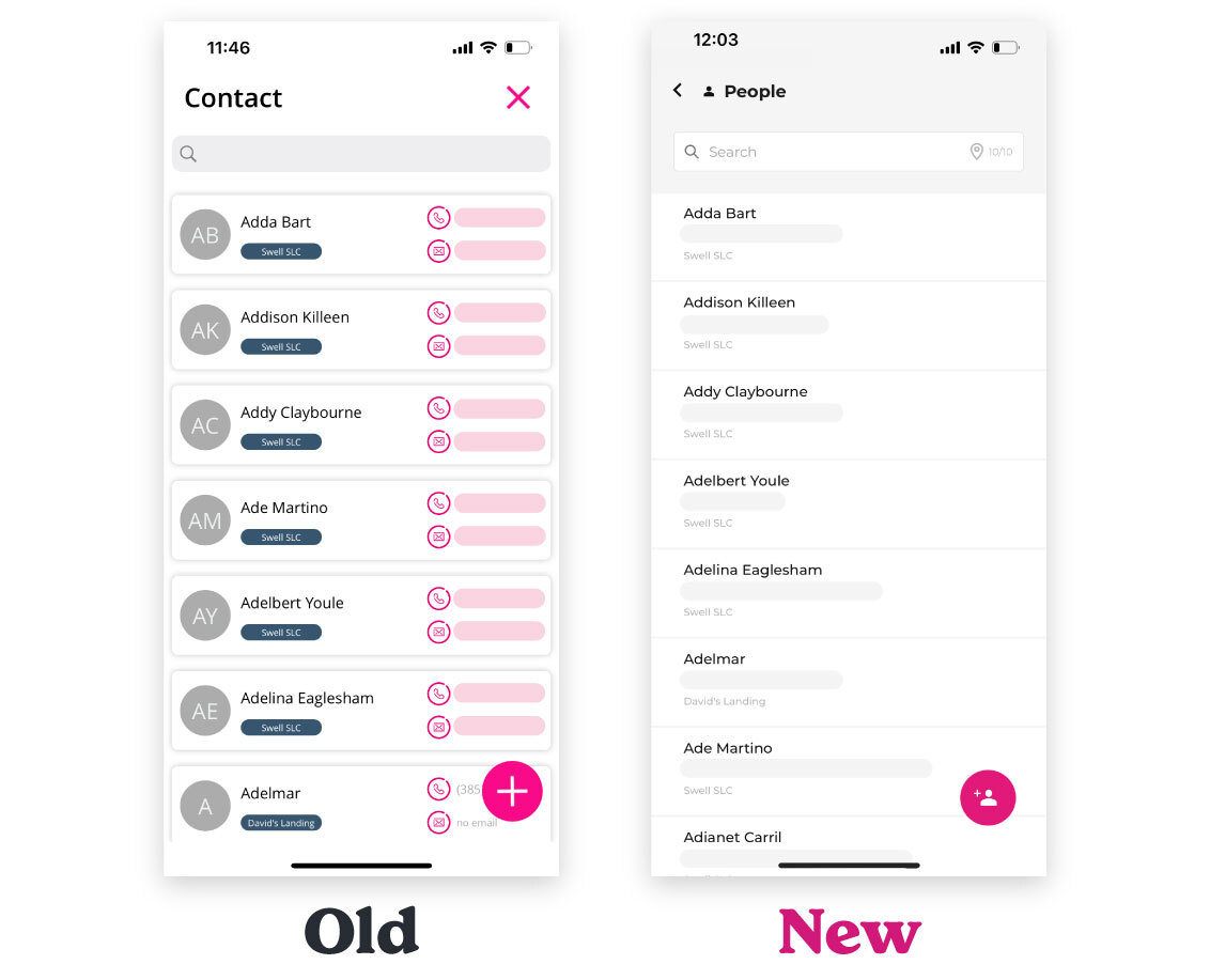 Swell mobile app — viewing contacts