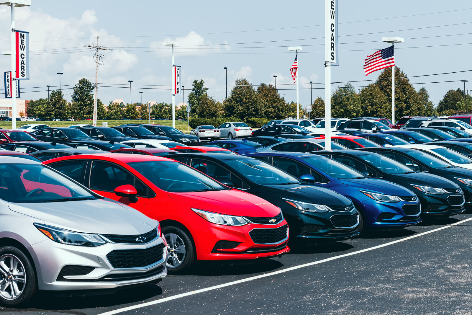 A line of cars.