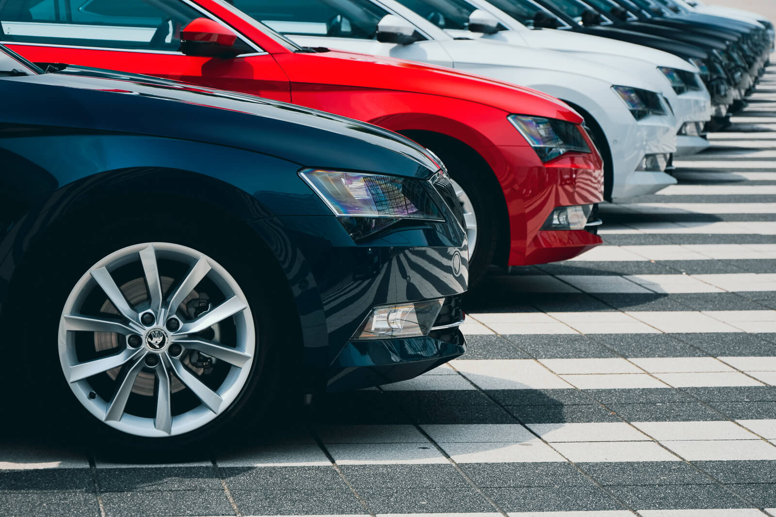 A line of cars.