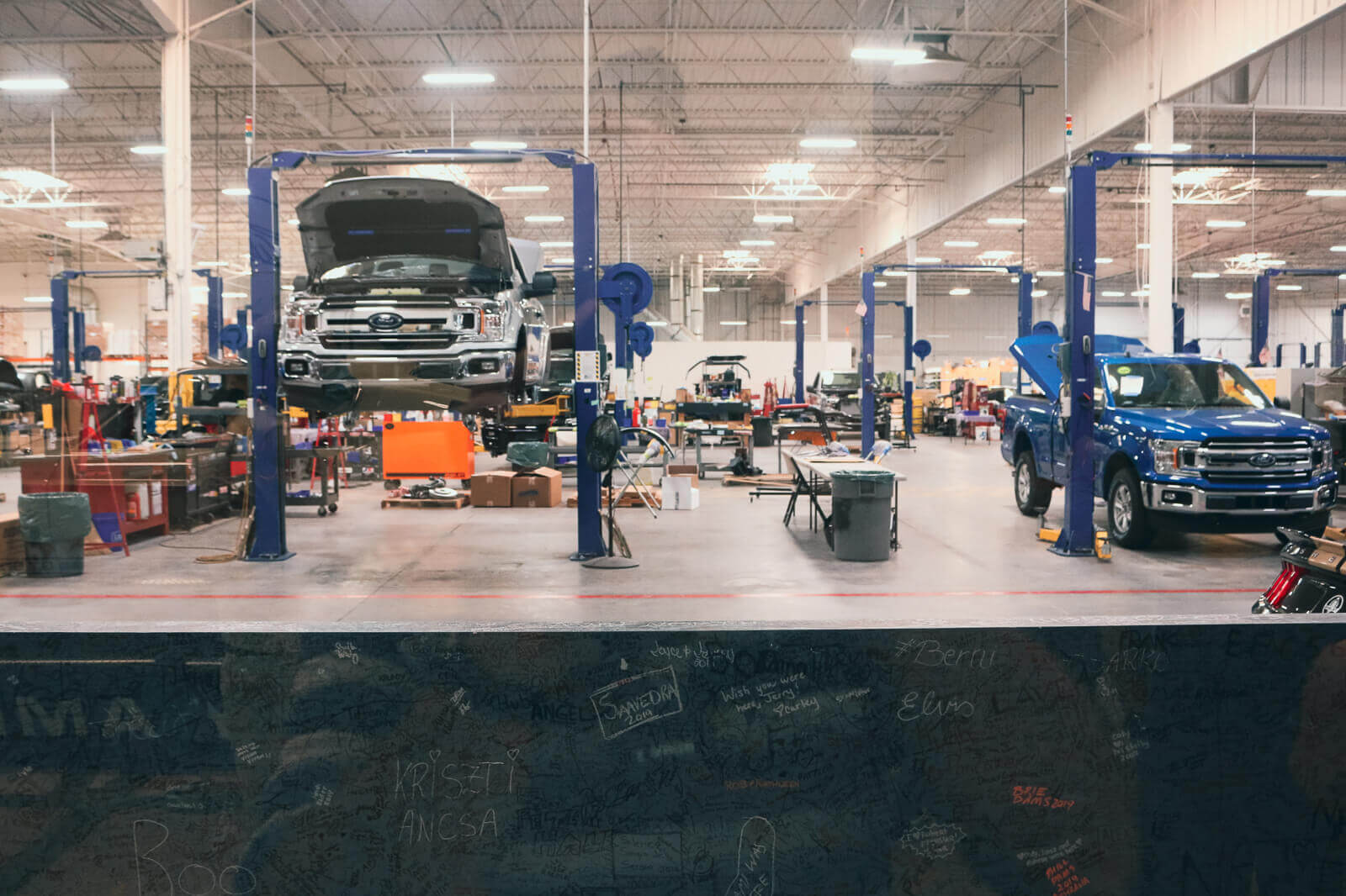 A busy commercial car garage.